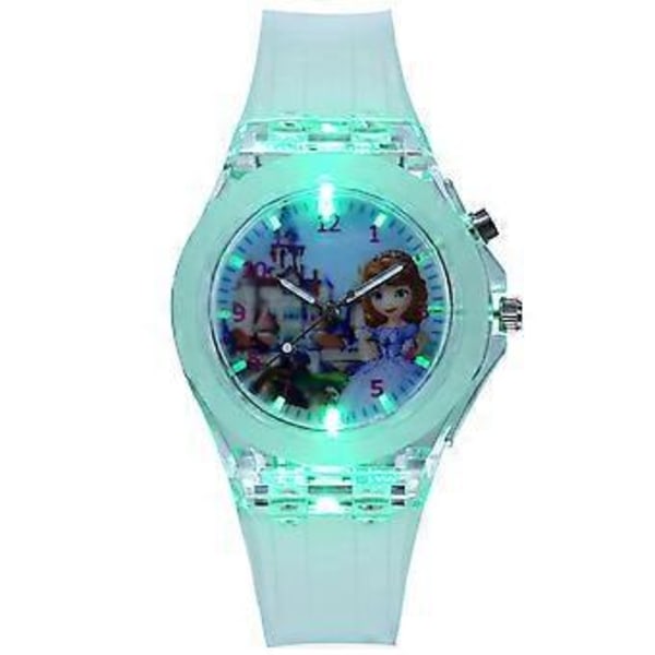 Barnflickor Frozen Anna Elsa Klocka Luminous Led Blinkande Silikonklockor Presenter (F)