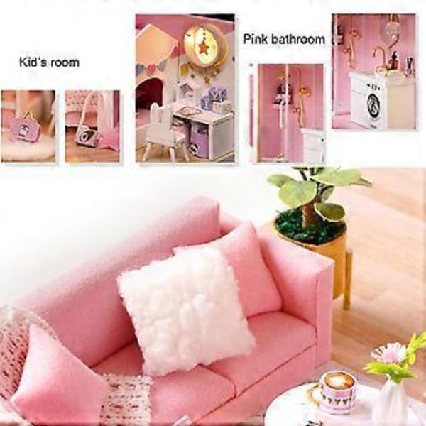 DIY Håndlaget Miniatyr Rosa Jente Treloft Dukkehust Modellsett Lekegave ( )