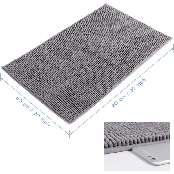Imuva, liukastumaton kylpymatto 80cm x 50cm Chenille-mikrokuitu