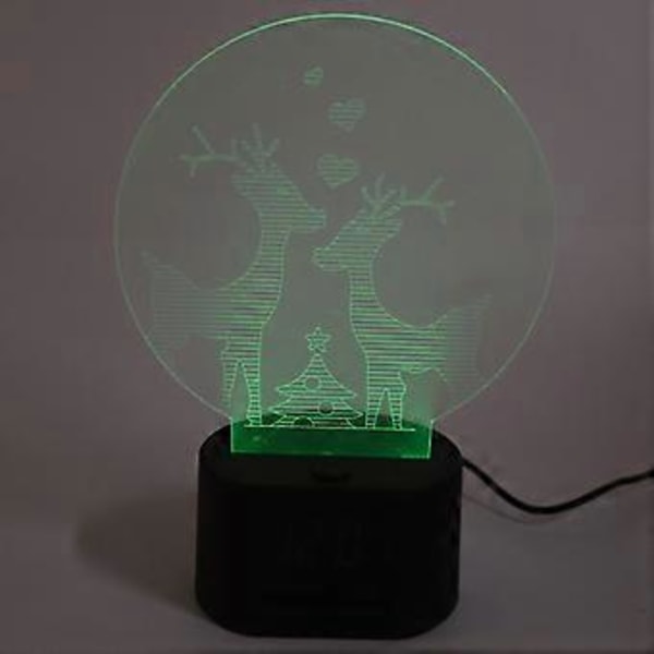 LED Nattlampa Väckarklocka 3D Älgdesign Färgglad Dimningsfunktion 9 Ringsignaler Akryl Nattlampa Väckarklocka
