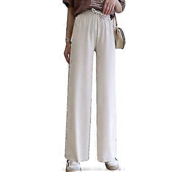 Dame Ice Silke Vide Ben Bukser Løs Elastisk Midje Casual Sommer Lange Bukser (XL Aprikos)