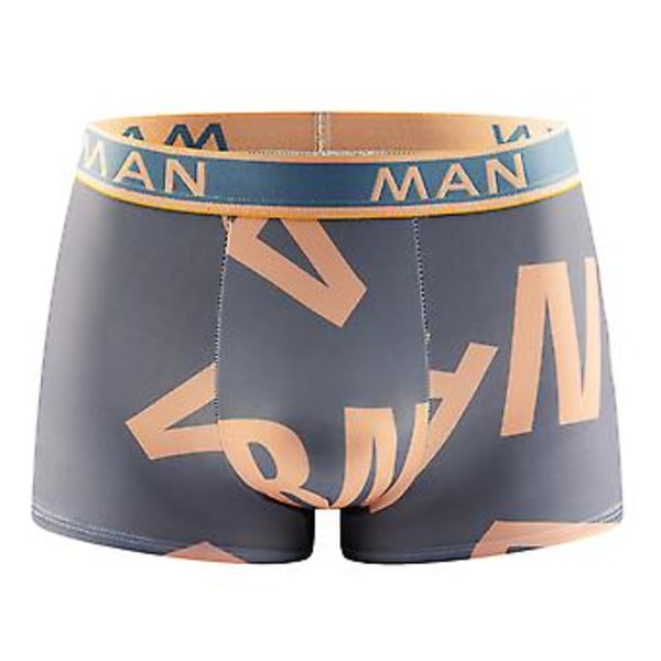Män Seamless Kalsonger Plus Size Lös Bokstav Tryckt Underkläder Andningsbart Snabbtorkande U-formade Boxers Herr Underkläder (3XL Mörkgrå)