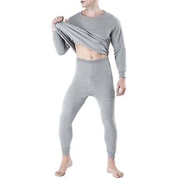 2-pack Underkläder för Män, Rund Hals, Långärmad, Tjock, Plysch, Anti-Pilling, Hög Elasticitet, Termisk Stretch, Midja, Lång Basunderkläder Set (2XL Grå)