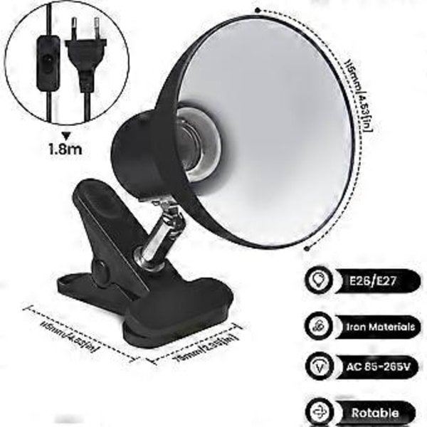 Bærbar Aluminium Klemmespotlight, Klemmelampe Med Fleksibelt Lyshode, Energibesparende Design for Skrivebord, Sengekanter, Varmeavledningshull Sikrer Sikkerhet