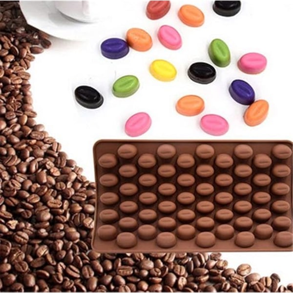 Chokladform i Kaffebönform 55 Hål 3D Silikon Icke-Klibbig Chocola