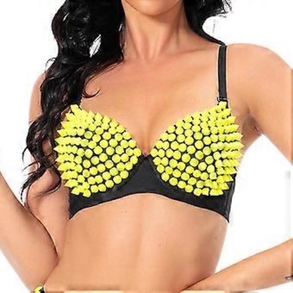 Nithäftad Korsett Handgjort Underkläder Lyx Push up BH för Klubbdamer Flickor Show (XL Fluorescerande gul)