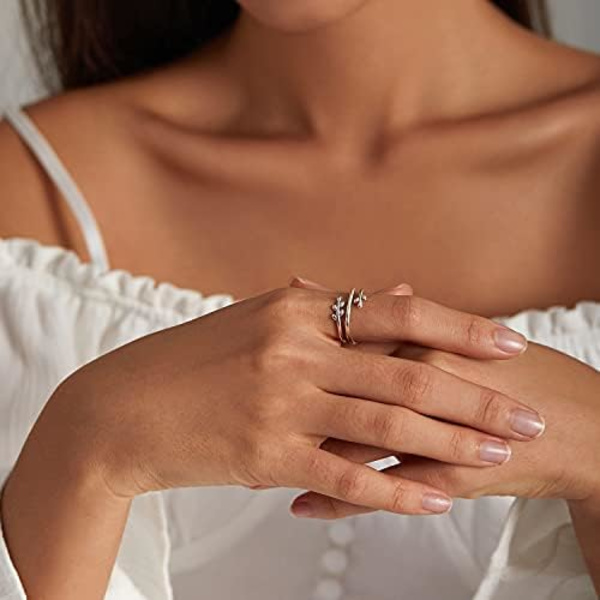 Silver enkel multi-lager blad justerbar ring lyckliga blad statement ring för kvinnor löfte ring mode smycken