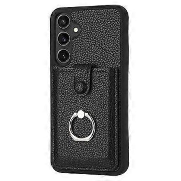 Skal för Samsung Galaxy A55 5G Ritningsdesign Kortfack Läder Baksida med Ringstativ (Stil E)