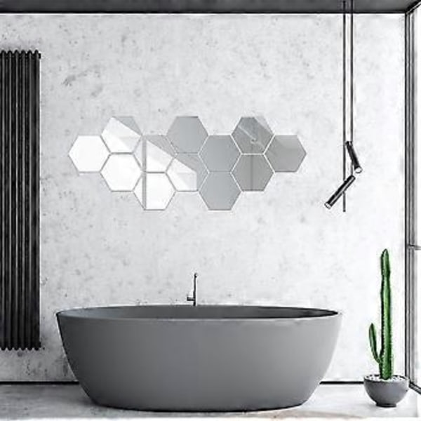 Hexagon Akryl Spegel Väggdekor, DIY Kombinationsmönster För Vardagsrum Kök Sovrum TV Bakgrund Soffvägg Fönster Dörrar (Reflekterande Spegel