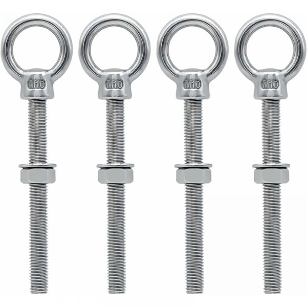 4pcs M10 x 100mm Eye Bolts M10 Ring Screw with Metric Thread Stai