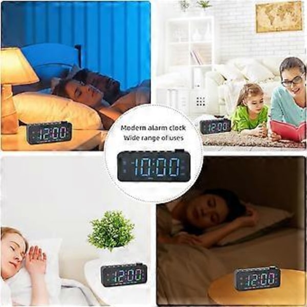 Digital Väckarklocka för Sovrum med FM-Radio, 8-Färgs Font Dimmer, USB A,C 2 Laddningsportar, Timer, Dubbla Alarm, Stor Siffra Sängbordsväckarklocka, för Ad
