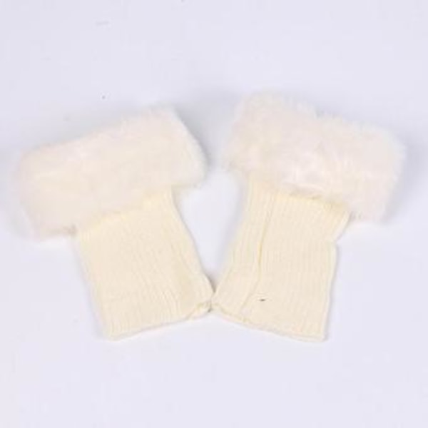 Vinter Crochet Benstövlar Sockor Manschetter Topper Fuzzy Trim Ankelvärmare Sockor (Vit)