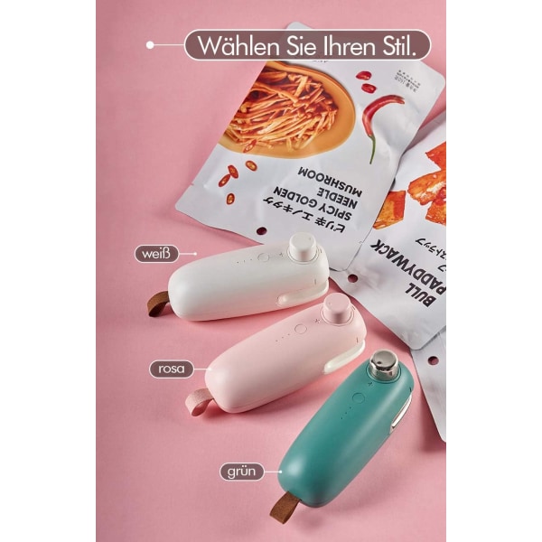 Rose 2-i-1 Mini-forsegler med kutter for plastposer - P