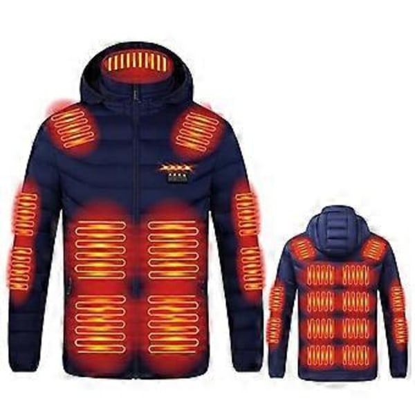Uppvärmd Jacka för Kvinnor Män 21 Zoner Uppvärmd Hoodie Vinter Mjuk Pufferjacka USB/DC Laddning Kropps Värmare Ytterkläder (3XL Blå)