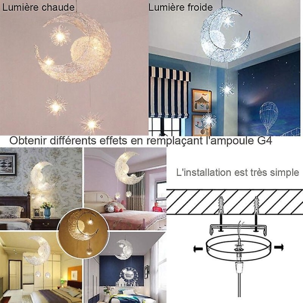 Industrial Pendant Light Moon Star LED Ceiling Light Aluminum with 5 Light Bulbs for Kids Room (Warm White Light)