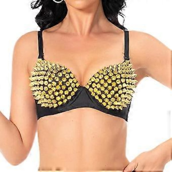 Nithäftad korsett handgjort underkläder lyx push up bh för klubbkvinnor tjejer show (XL svart guld)