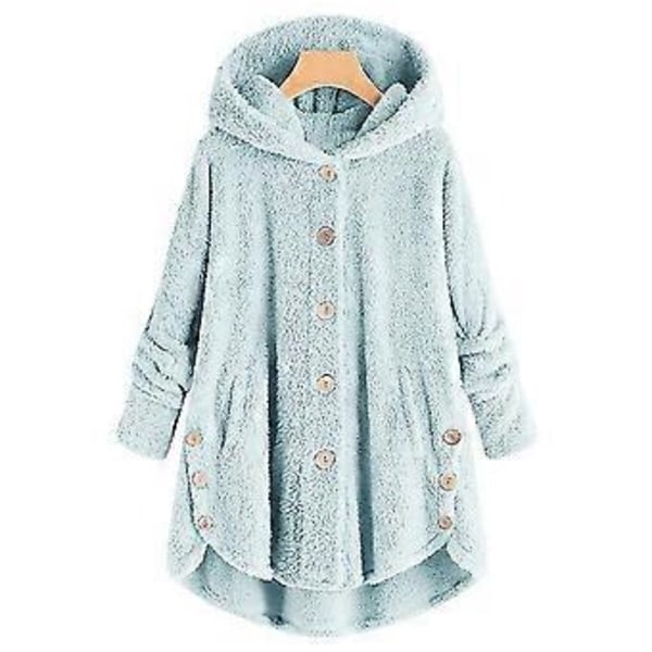 Damejakke Mote Knappelukking Fluffy Ull Hettejakke Løs Vinter Varme Pluss Størrelse (4XL Lyseblå)