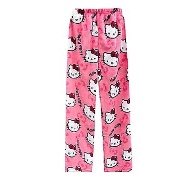 Kawaii Søde Pyjamas Til Kvinder Piger Tegneserie Kat Kitty All Over Print Flanel Jul Anime Bløde Sove Pyjamas Bukser (M Pink)