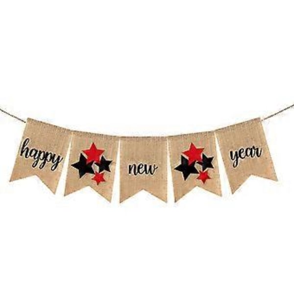 Gott Nytt År Banderoller Linne Vimplar Partydekorationer (Blandade Färger)