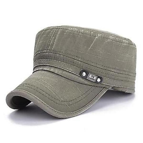 Unisex Retro Klassisk Hærkasket Justerbar Militær Kadet Flad Top Hat (Hærgrøn)