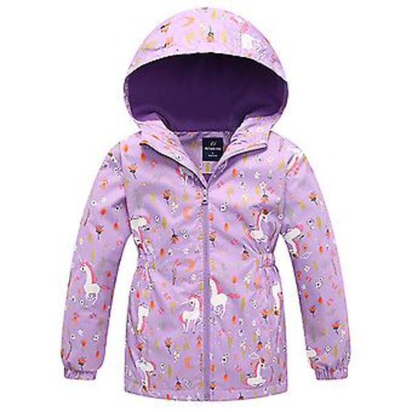 Fleecefodrad Vindjacka med Huva för Flickor 3-10 År - Zip Up Jacka Ytterkläder (7-8 År Ljus Lila)