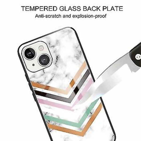 Til Iphone 13 Mini Marmor Hærdet Glas Bagside Cover TPU Kant Case (hcbl-25) (HCBL-3)