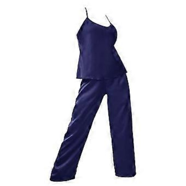Dame 2-delt Pyjamassæt Superblødt Rygløst Sling Top Lange Bukser Nattøj Loungewear Sæt (XL Navy)