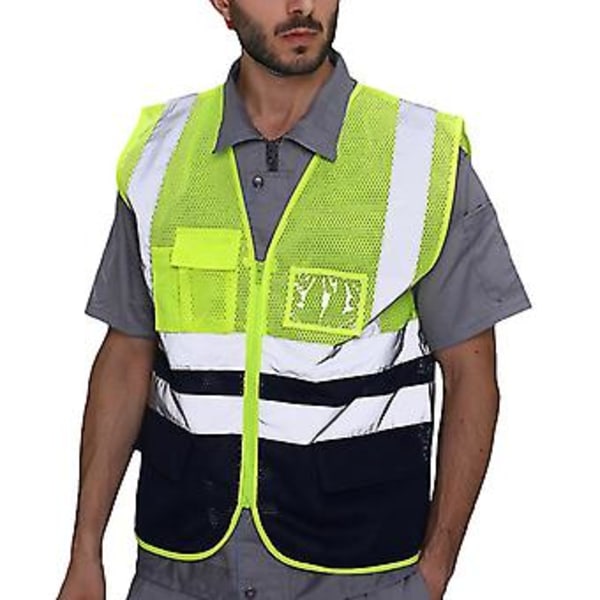 Åndbar Hi Vis Vest Refleksstribe Sikkerhedsarbejdsvest (2XL Gul)