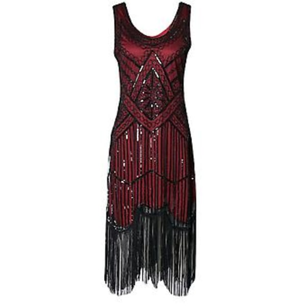 Naisten 1920-luvun Flapper-mekko Pitkä Franskalainen Suuri Gatsby -asu 20-luvun Vintage-juhlahelmiä ja helmiä Vintage-mekot (S Musta Punainen)
