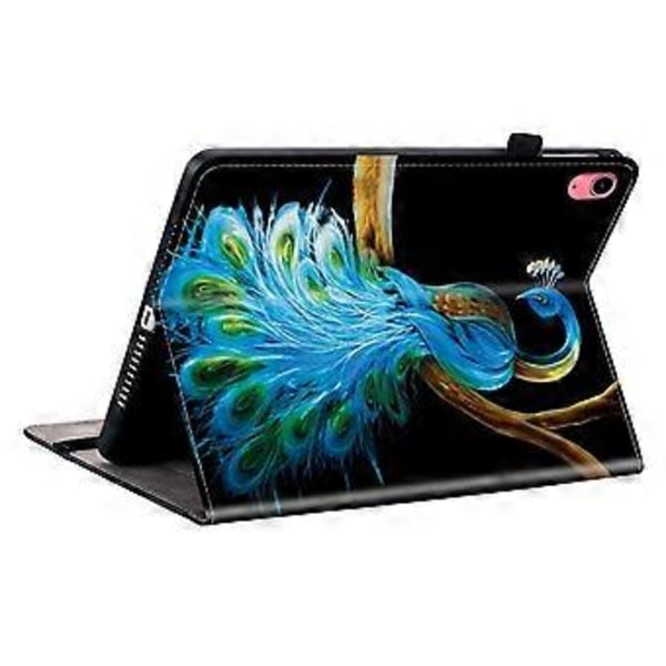För iPad (2025) / 10.9 (2022) Läderfodral Mönstertryckt Ställ Tablet Skydd med Kortfack (Påfågel)