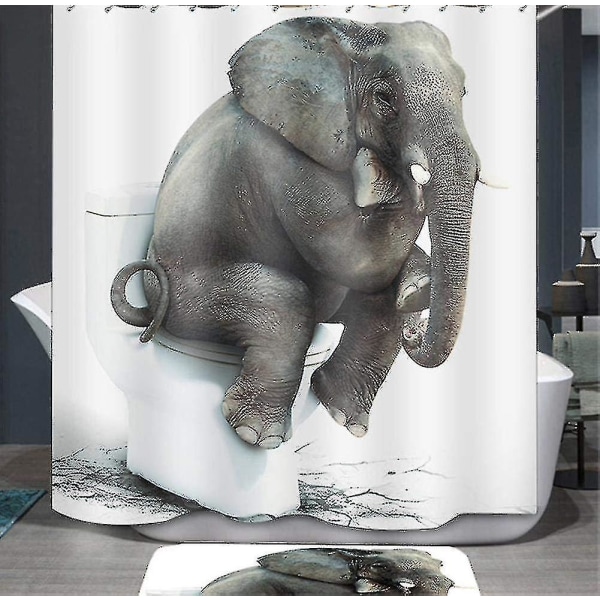 Shower Curtain Textile Waterproof Animal Digital Printing Shower Curtain Anti-mildew Washable With 12 Rings No Mats Elephant[ Free Shipping ] 180x180cm