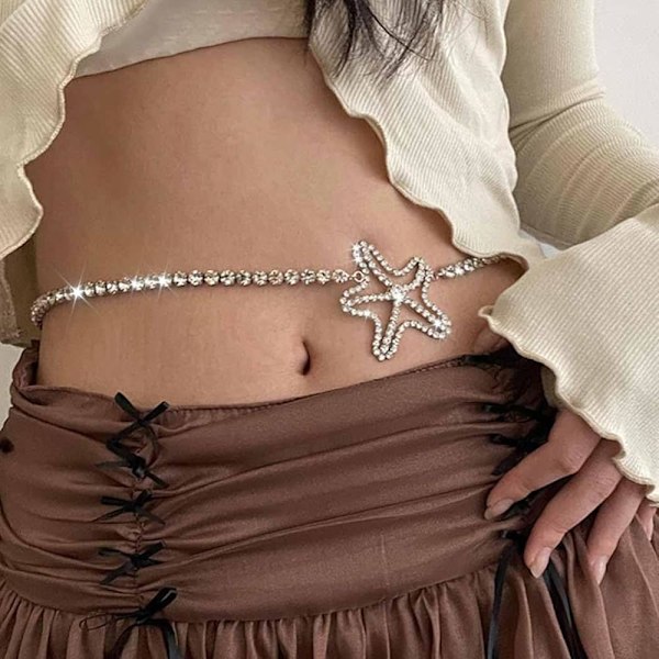 Rhinestone midjekedja Silver Starfish Belly Chains Glittrande festkroppsmycken accessoarer för kvinnor