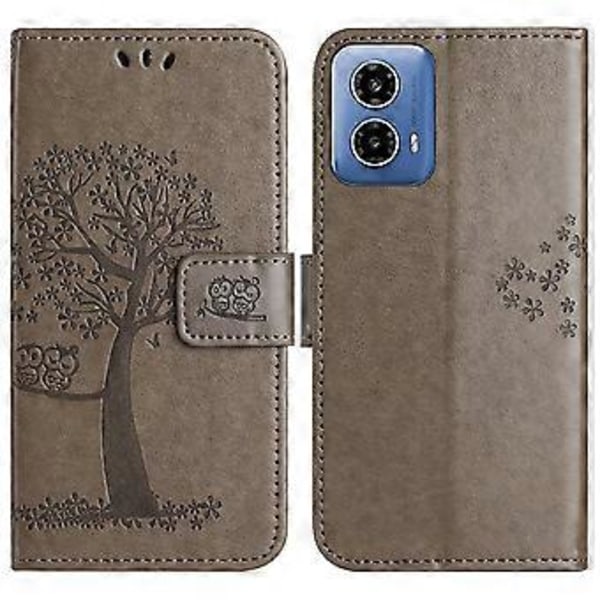 Til Motorola Moto G35 5G Etui PU Læder Ugle Træ Præget Pung Telefon Cover (Style H)