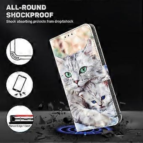 För Xiaomi Redmi Note 13 4G Läderfodral 3D Mönstertryck Telefonplånboksfodral (Två Katter)