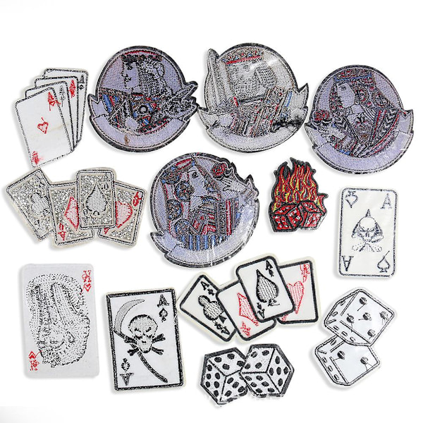 Kirjailtuja mustia ässäpikkupatsaita Pokerikortit Noppaa Tuli Liekki Pieni koko Valkoinen Noppaa Punainen Sydän Ruudut