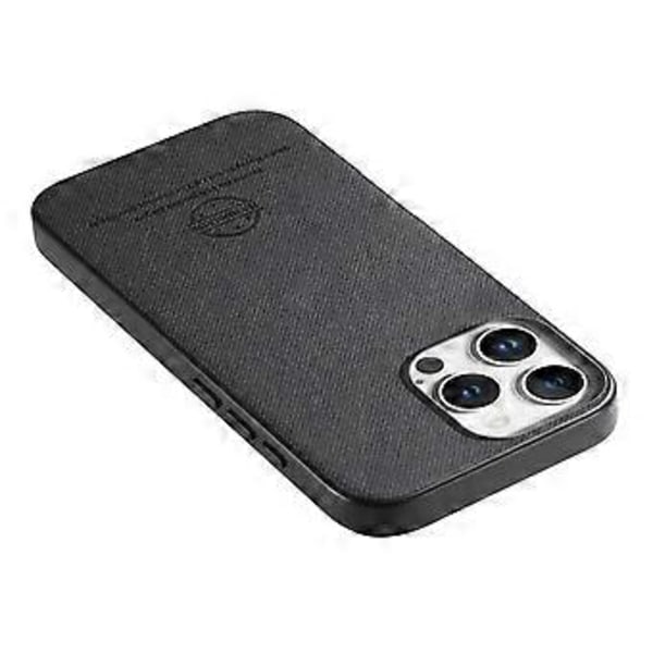 För iPhone 14 Pro Skal Tygtextur Läder+PC+TPU Anti-Drop Telefonskal - Svart (Svart)