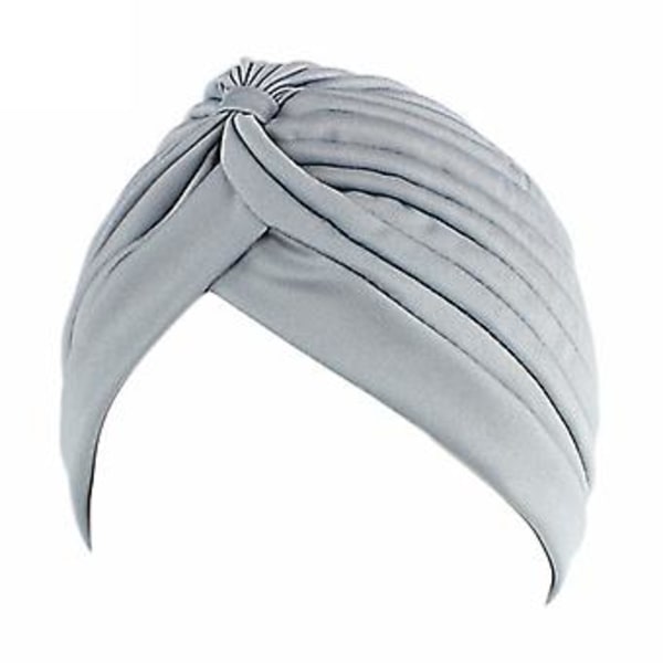Enkel Turbanhatt för Kvinnor, Huvudband, Kemoterapi-Mössa, Huvudbonad (Ljusgrå)