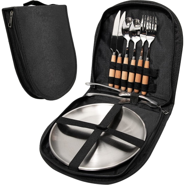 Camping Gold Silverware Kit Cutlery Organizer Utensil Picnic Set - Mess Kit - Retro Stainless Steel