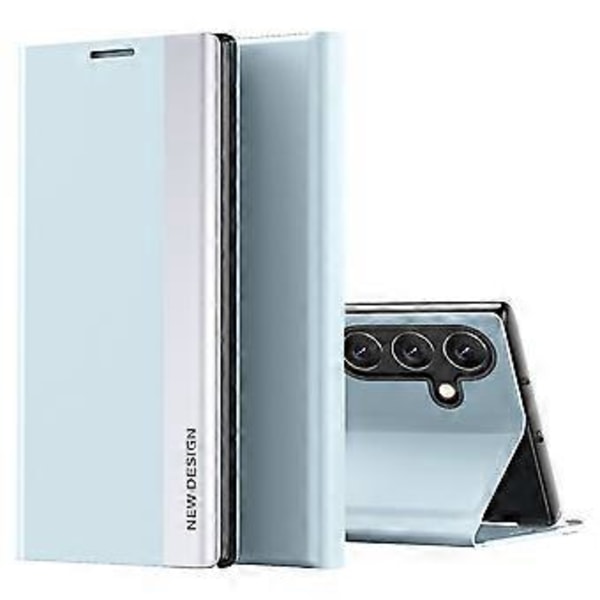 Til Samsung Galaxy A25 5G Etui Stødsikkert PC-skal + Læder Stand Telefon Cover (Lyseblå)