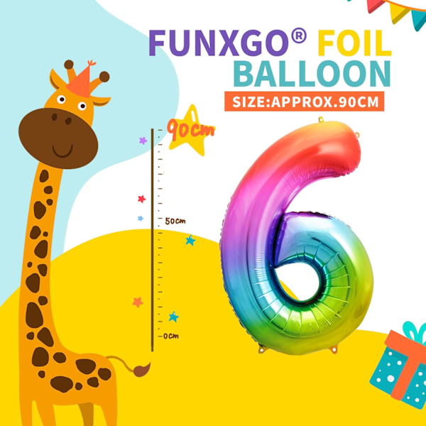 Färgglada 6-årsdagsballonger - Stor ballongsiffra 6 Nummer 6
