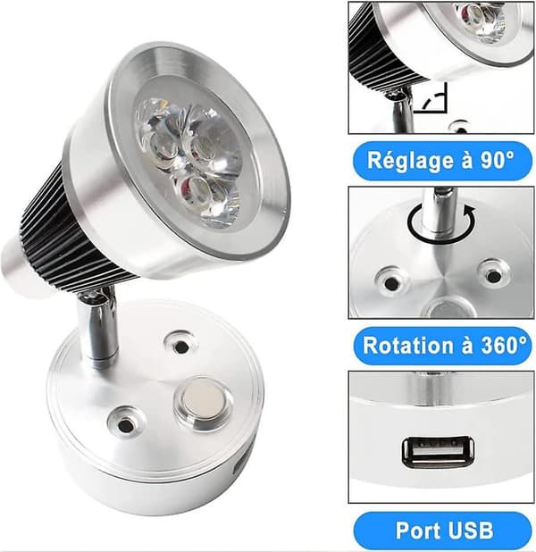 12 Volt Caravan Spotlight, Touch Dimmable Indendørs LED Læselampe Med USB