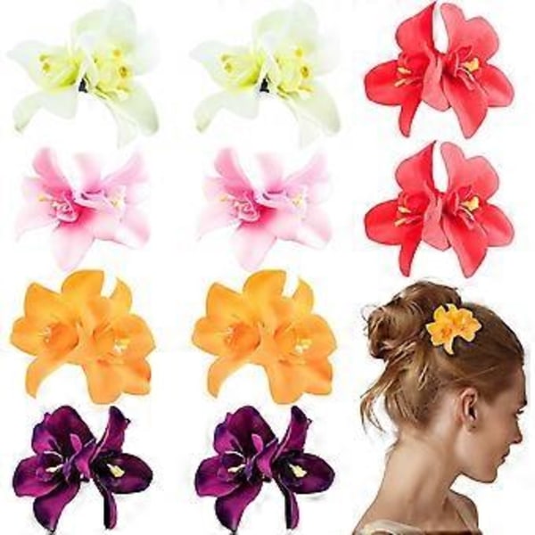 10 st Böhmiska Blomsterhårnålar Konstgjorda Blomsterhårklämmor Hawaiianska Hibiskus Plumeria Hårnålar för Semester vid Havet Brudhåraccessoarer Hårnålar H