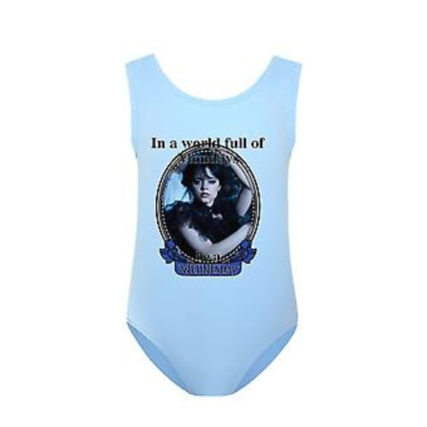 Børnepige Wednesday Addams Trykt The Addams Family Tema Endelt Badetøj Badetøj Ærmeløs Strand Badetøj (9-10 År Himmelblå)