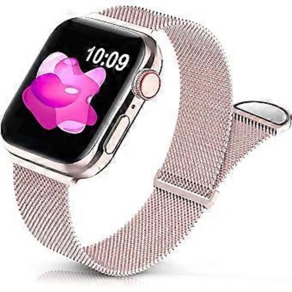 Metallbånd i rustfritt stål kompatibelt med Apple Watch-bånd 38 mm 40 mm 41 mm 42 mm 44 mm 45 mm, Rosegull-sløyfe Justerbar stropp Magnetisk armbånd for iWat