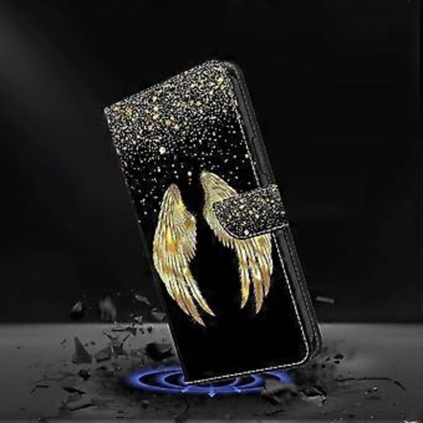 Magnetiskt fodral för Samsung Galaxy A35 5G med 3D-mönstertryck i läder (Gyllene vingar)