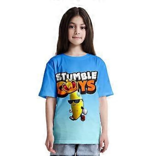 Stumble Guys 3D-tryckta T-shirts med korta ärmar, avslappnade toppar för barn, pojkar och flickor, sommar-T-shirts (9-10 år D)