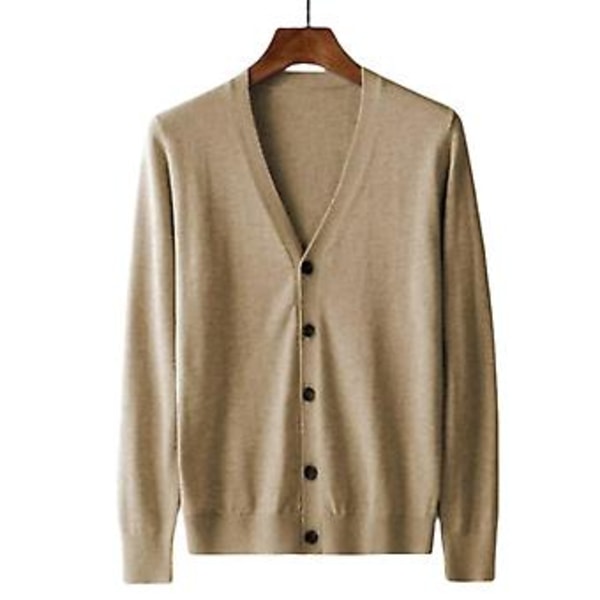 Herrar Cardigan Långärmad V-ringad Slim Fit Enkelknäppt Enfärgad Håll Varmt Stickat Vår Höst Manlig Tröja Stickad Kappa Dagligt Bruk (M Brun)