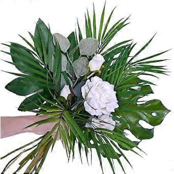 Inomhus- och utomhusdekoration, gröna plastväxter med realistiska konstgjorda blad, vattentäta palmstjälkar för blomsterarrangemang till palmsöndagen