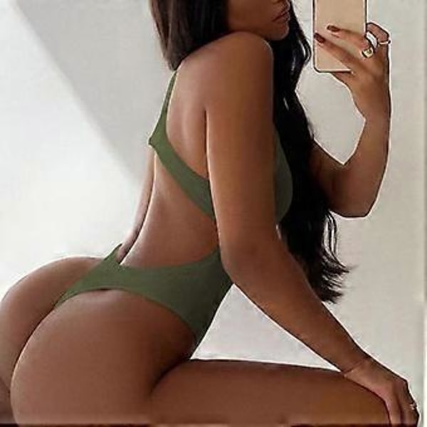 Hihaton U-kaula-body, selkäaukko, naisten tyylikäs yksivärinen slim fit -rib-neulebody juhliin (L OD Green)