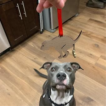 Julepynt i tre med hund - morsom julepynt til treet (kaffe)